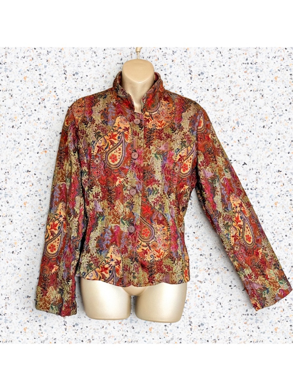 VTG Y2k Paisley Earthy Tapestry Jacket Goblincore Granny Boho Whimsigoth Sz L